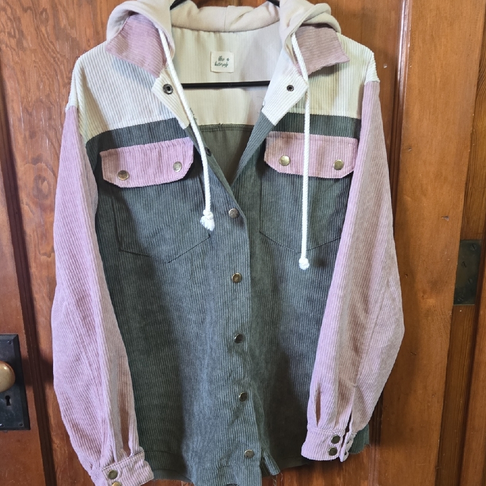 Colorblock Corduroy Jacket with Hood